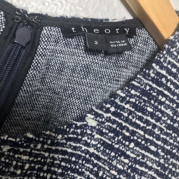 Theory Tillora Tweed Skater Dress Sleeveless A-Line Mini Navy White Women’s Sz 2 - Picture 12 of 12
